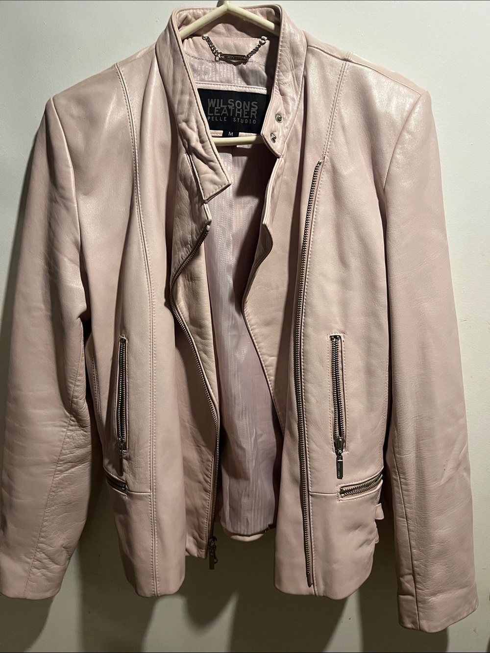 Wilsons Leather Women's Soft Pink Leather Moto Jacket
